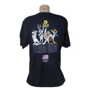 LOONEY TOONS TEAM USA Mens Size XL 100% Cotton Navy-Blue Olympics S/S T-Shirt